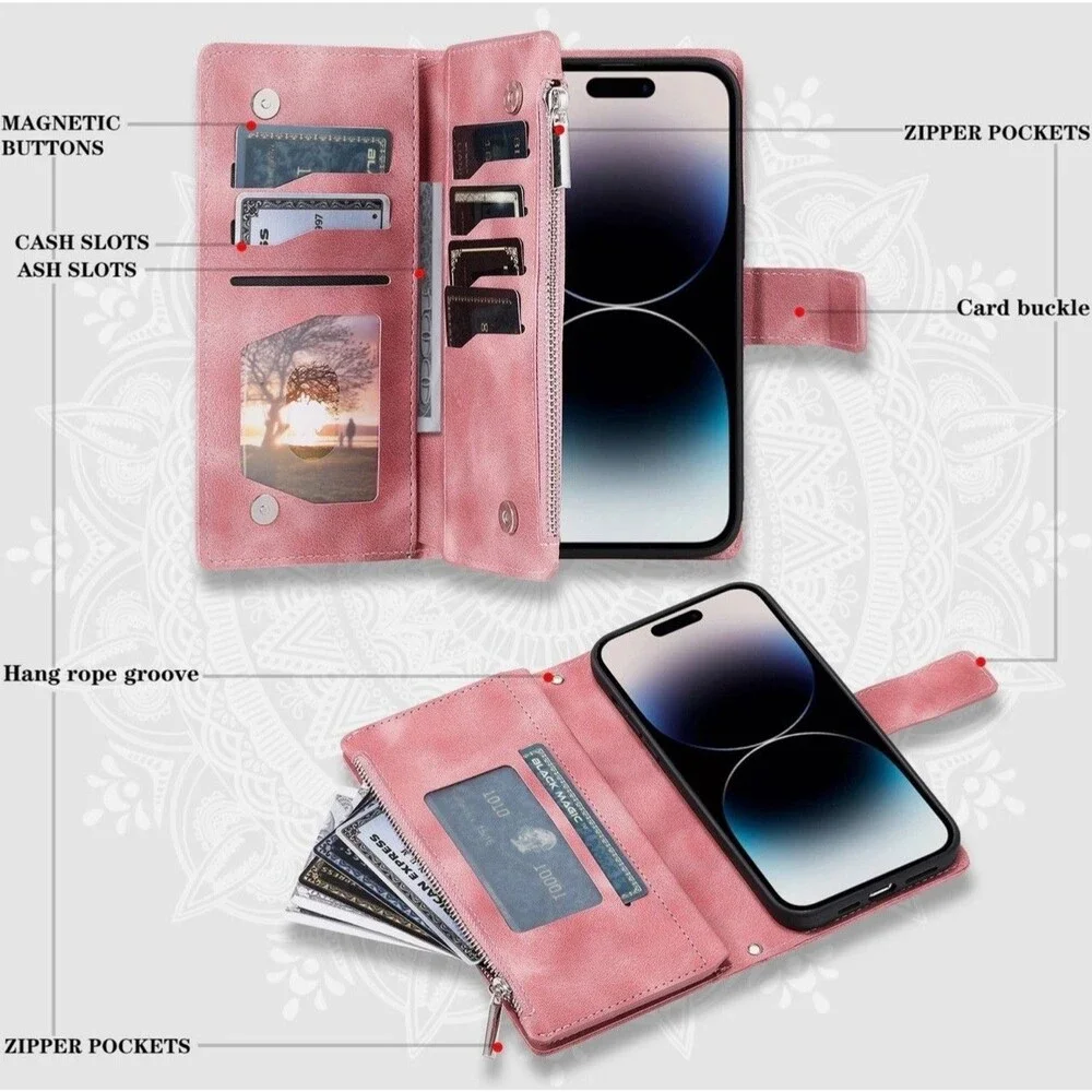Beautiful Leather iPhone 15 Pro Max Case - Mandala